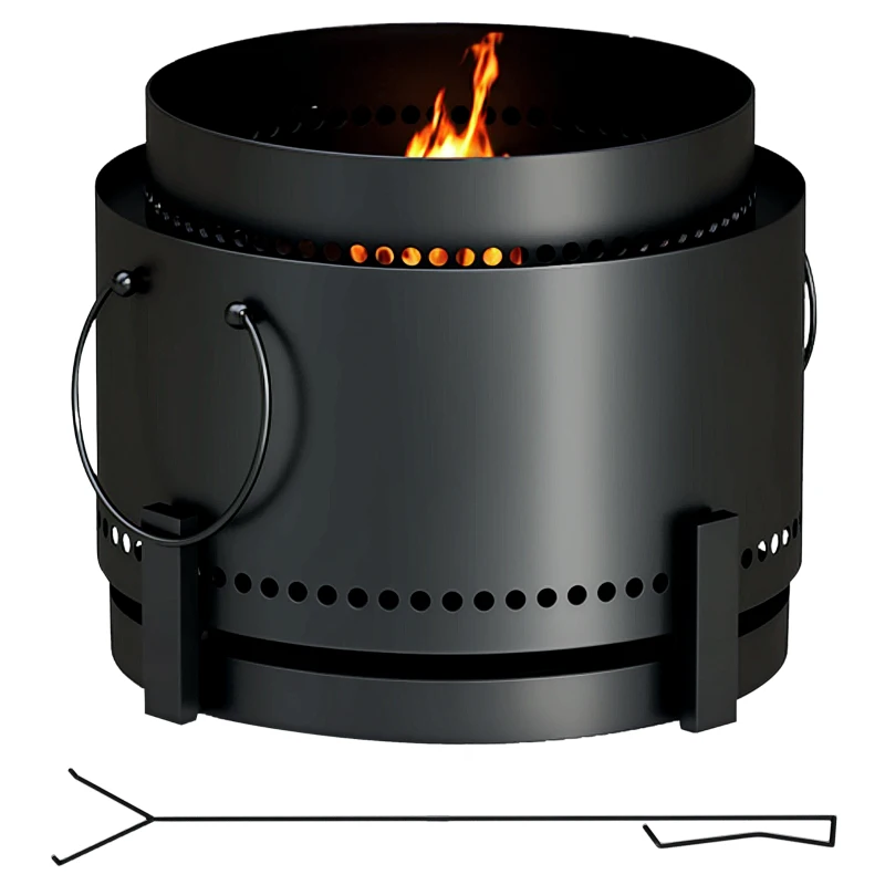 Outsunny Smokeless Fire Pit with Ash Catcher, Portable Wood Burning Firepit with Poker for Garden Camping Bonfire Party, Black