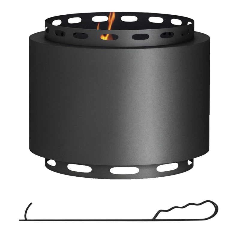 Outsunny Smokeless Fire Pit, Portable Wood Burning Firepit with Poker for Garden Camping Bonfire Party, Metal, Black