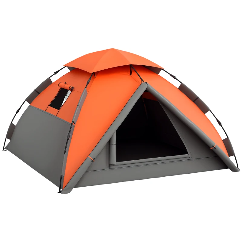 Outsunny Pop up Camping Tent, 3-4 Man Family Tent, 3000mm Waterproof, with Carry Bag and Top Hook, Grey and Orange