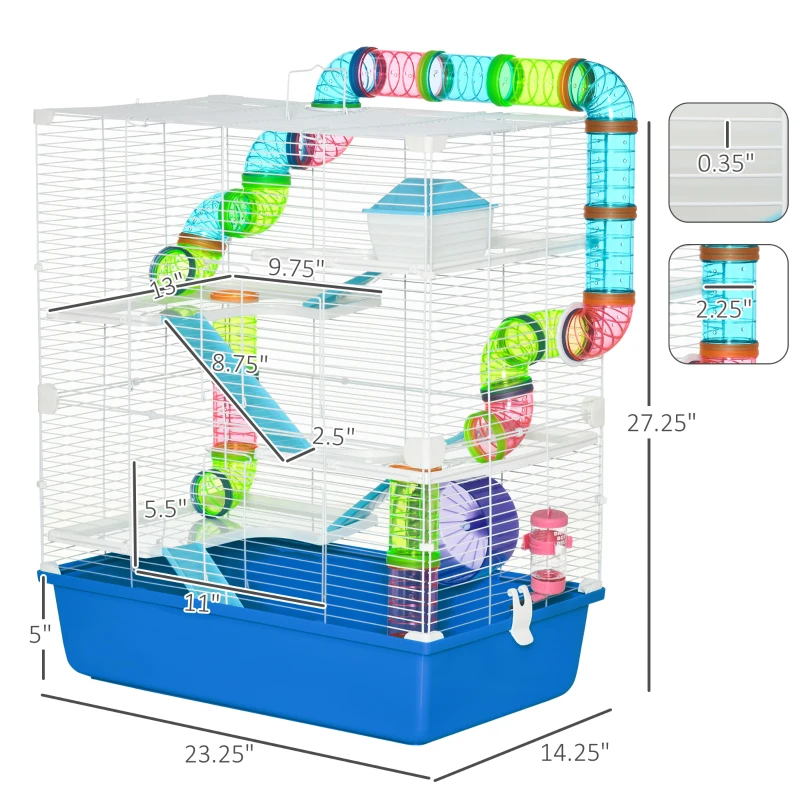 PawHut 23" 5-Tier Hamster Cage with Wheel and Water Bottle, Blue