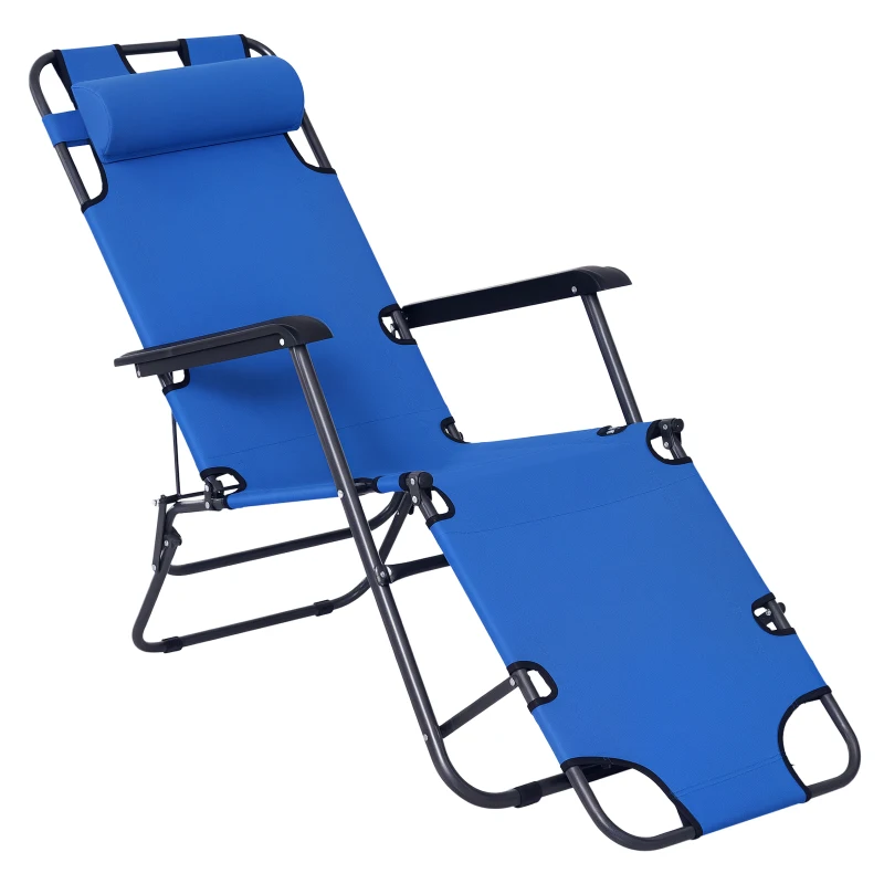 Outsunny Folding Chaise Lounge Chair, Outdoor Portable 2-Level Adjustable Recliner Zero Gravity Chair with Headrest Pillow, Armrests with Storage Mesh Pocket, Blue