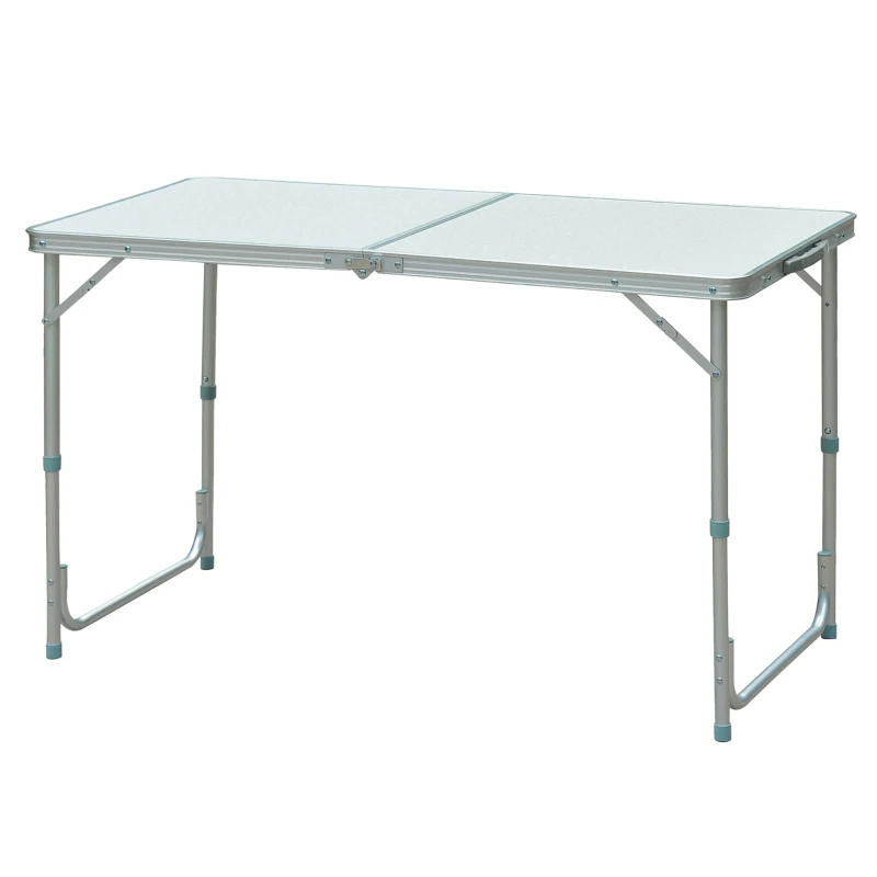 Outsunny 4ft Camping Table Foldable Picnic Garden BBQ Desk Indoor & Outdoor Folding Table with 2 Level Height Adjustable, Aluminum Frame and Carrying Handle, Silver
