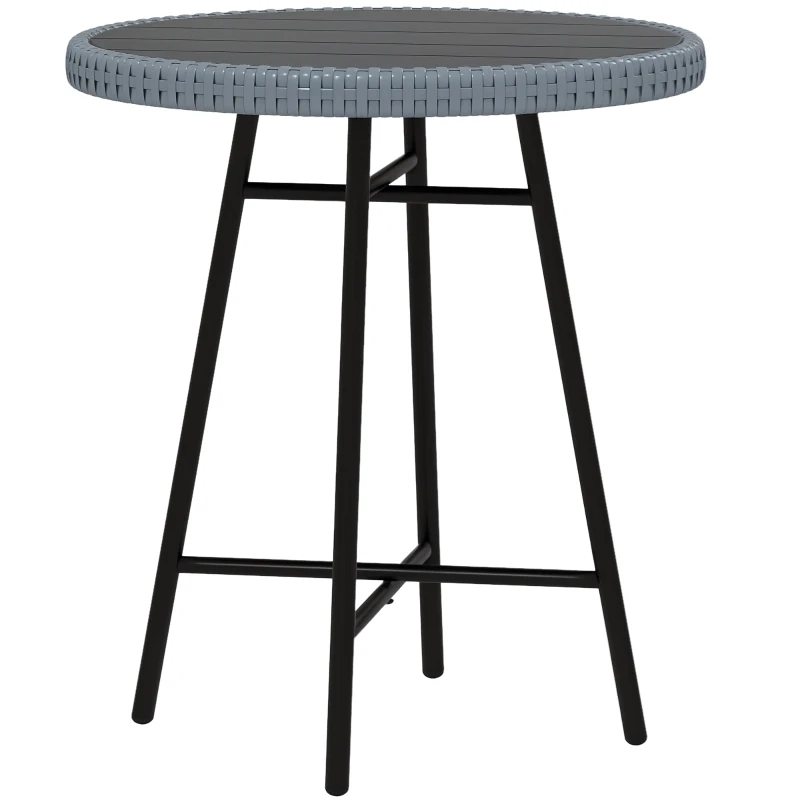 Outsunny Patio Wicker End Table with Plastic Wood Table Top and X-Shape Support for Backyard, Garden, Balcony, Grey