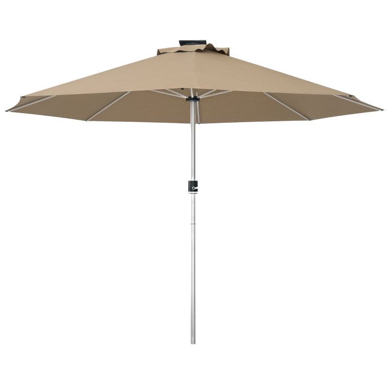 Outsunny LED Patio Umbrella, Lighted Deck Umbrella with 4 Lighting Modes, Solar & USB Charging, Khaki