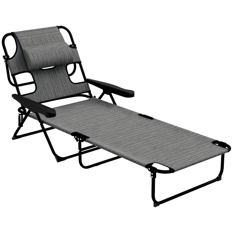 Outsunny Folding Lounge Chair w/ Reclining Back, Mixed Grey