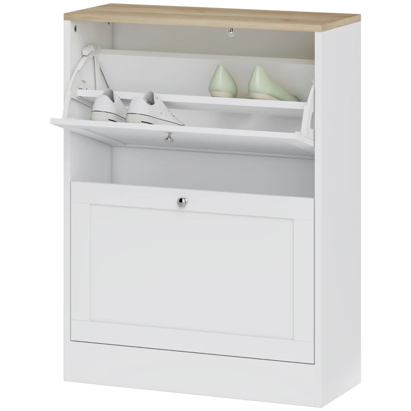 HOMCOM Slim Shoe Storage Cabinet, Modern Shoe Cabinet with 2 Flip Drawers and Adjustable Shelves for 8-12 Pairs, White