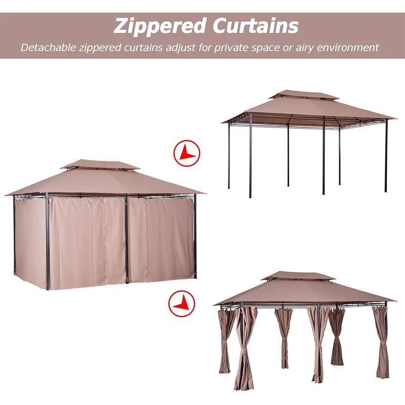 Outsunny 10' x 13' Patio Gazebo, Outdoor Gazebo Canopy Shelter with Curtains, Vented Roof, Steel Frame for Garden, Lawn, Backyard and Deck, Khaki(m-5)