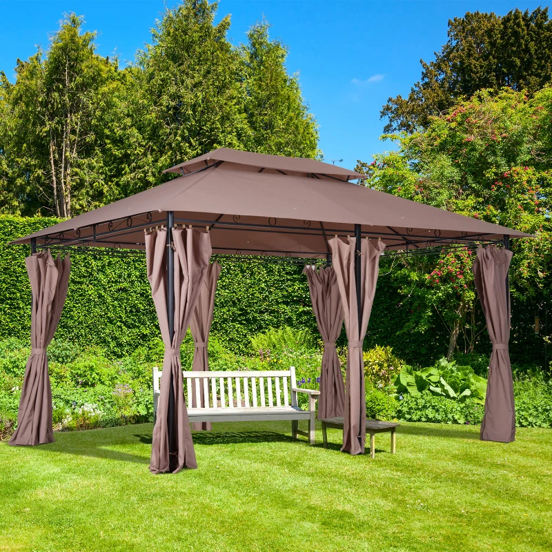 Outsunny 10' x 13' Patio Gazebo, Outdoor Gazebo Canopy Shelter with Curtains, Vented Roof, Steel Frame for Garden, Lawn, Backyard and Deck, Khaki(m-10)