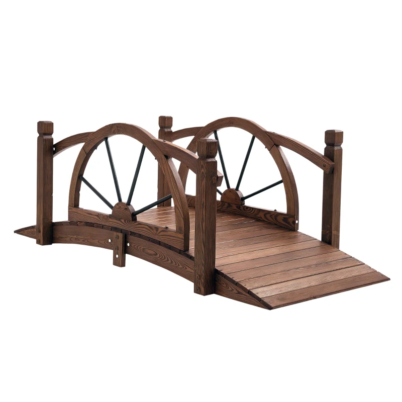 Outsunny Wooden Garden Bridge, Decorative Arc Footbridge with Safety Guardrail