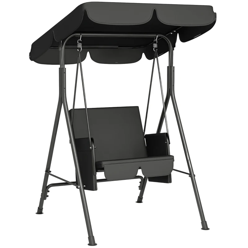 Outsunny 1-Seat Outdoor Porch Swing Patio Swing with Adjustable Canopy, Removable Seat and Back Cushion for Garden, Poolside