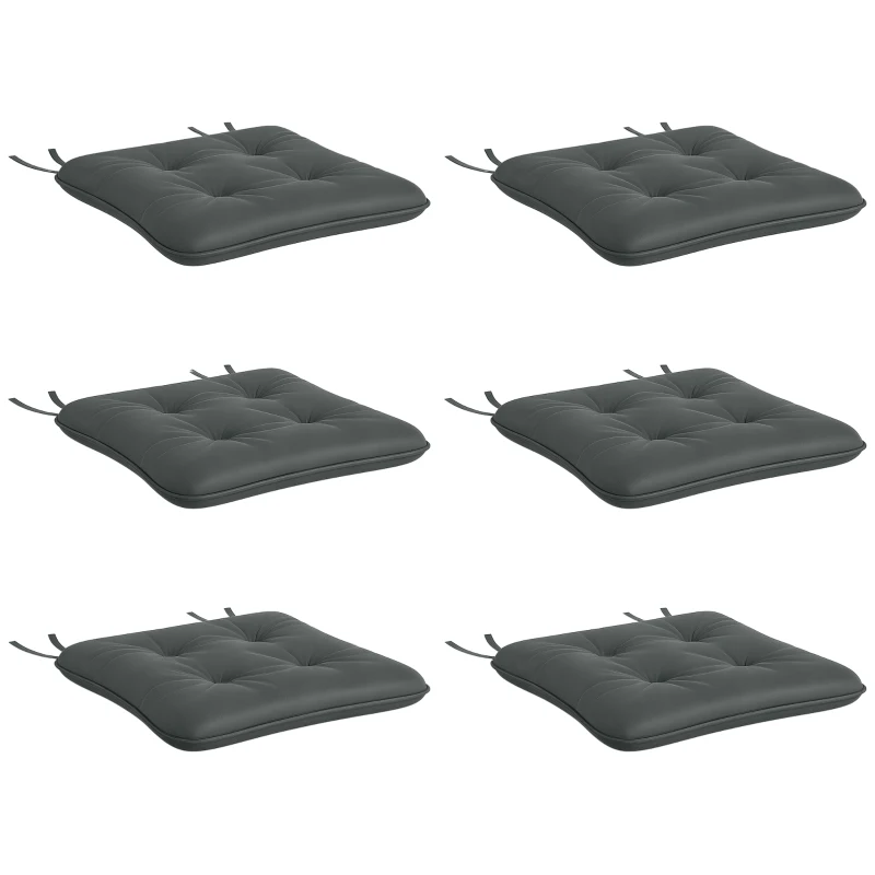 Outsunny 6-Piece Seat Cushion Replacement, Outdoor Patio Chair Cushions Set with Ties, Button Tufted, Charcoal Grey