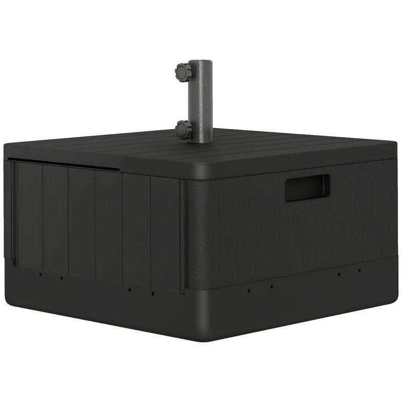 Outsunny 3-in-1 Patio Umbrella Base, Coffee End Table, Flower Box Planter with Wheels Handles, Square Plastic 176lb Stand/110lb Water Fillable Outdoor Garden Umbrella Stand, Black