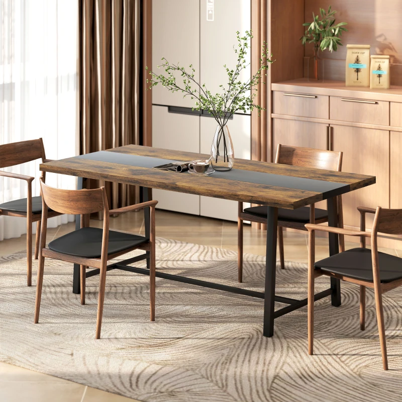 HOMCOM Industrial Kitchen Table for 8 People, 70.9" Long Dining Table with Large Tabletop and Steel Legs for Dining Room, Brown