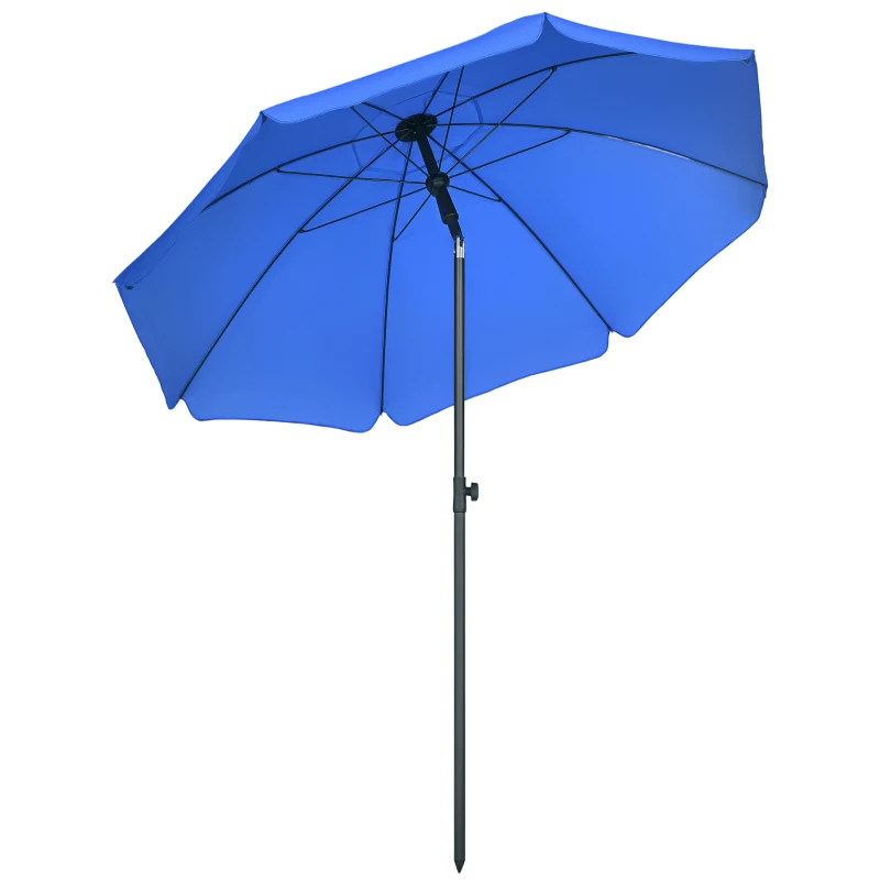 Outsunny 6ft Beach Umbrella, Outdoor Sun Shade Parasol with Push Button Tilt, Ruffled  UV50+ Vented Canopy, Blue