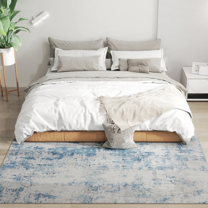 HOMCOM Area Rug 4x6, Machine Washable Rug, Non-Slip Modern Abstract Floor Carpet for Living Room, Bedroom, Dining Room, Blue