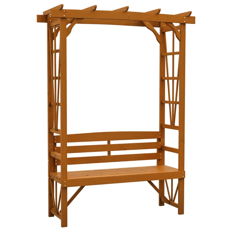 Outsunny Patio Wooden Bench, Outdoor Bench for Vines/Climbing Plants, Brown