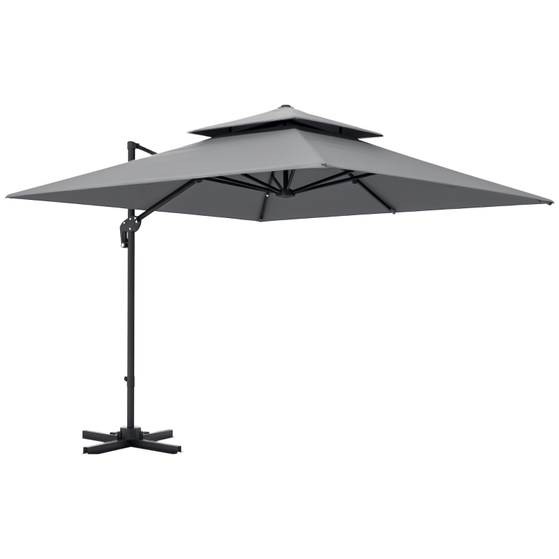 Outsunny 10' x 10' Cantilever Patio Umbrella, Double Top Square Offset Umbrella with 360° Rotation, Light Grey