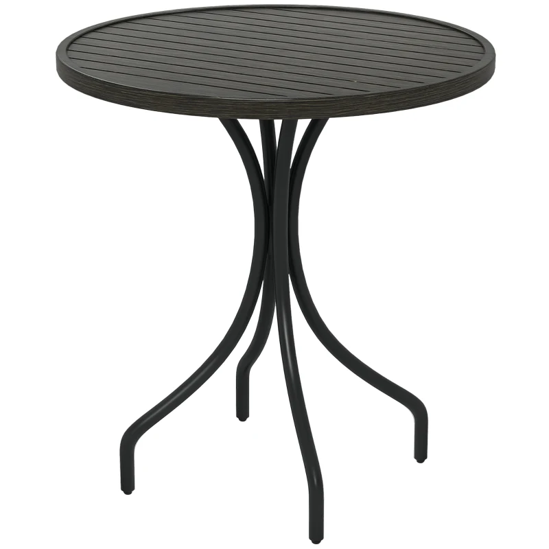 Outsunny 26" Round Patio Table, Outdoor Side Table with Steel Frame and Slat Tabletop for Garden, Backyard, Distressed Gray