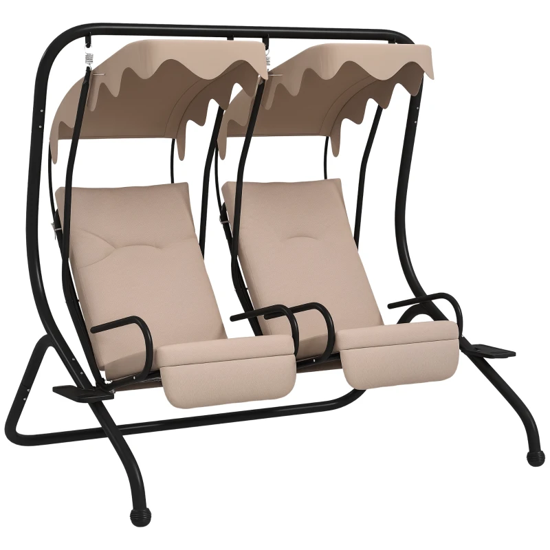 Outsunny 2-Seater Outdoor Porch Swing with Canopy, Patio Swing Chair for Garden, Poolside, Backyard, Beige