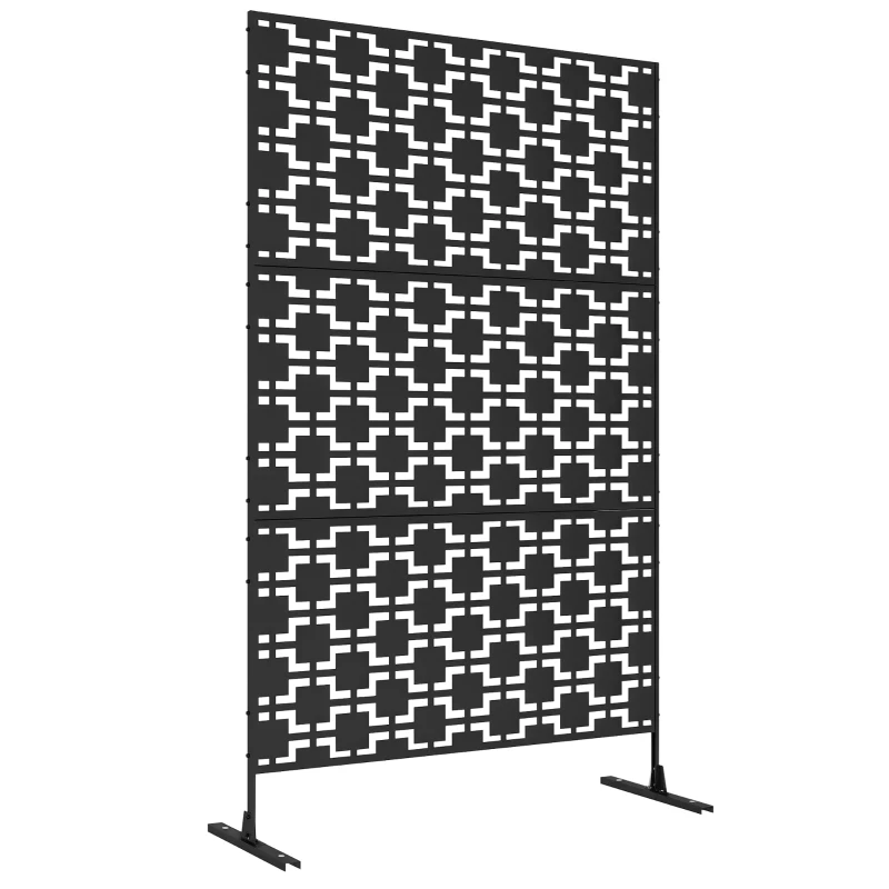 Outsunny 6.5FT Decorative Outdoor Divider, Metal Privacy Screen with Stand, Grid Style, Black