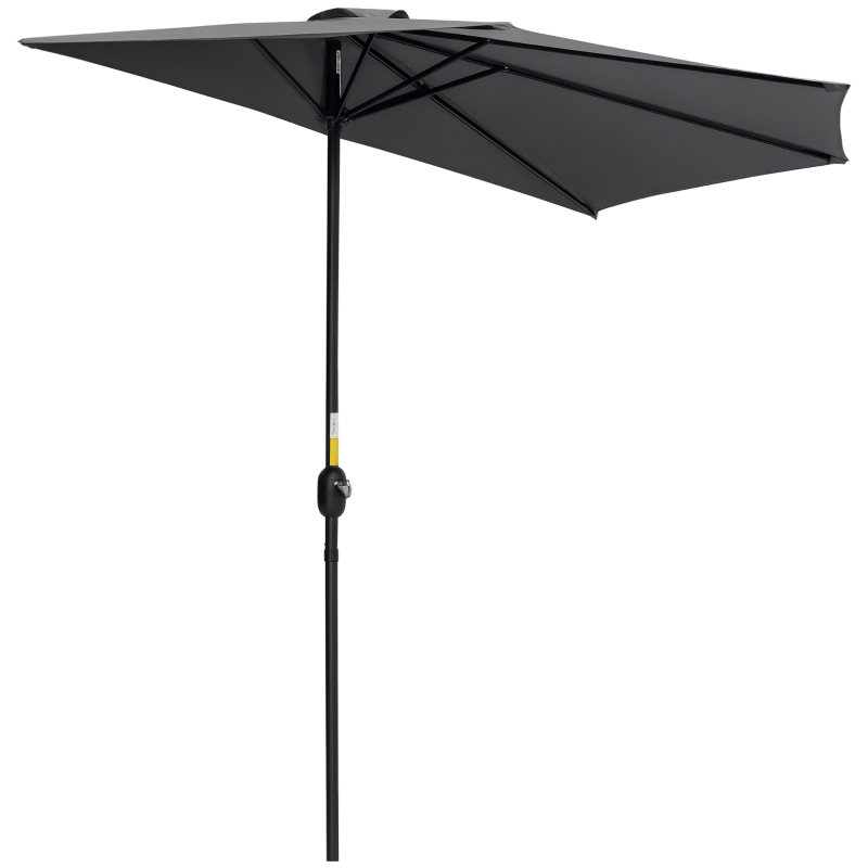Outsunny 9.8ft Half Umbrella Semi Round Patio Parasol with Crank Handle, Top Vent for Garden, Balcony- NO BASE INCLUDED, Grey