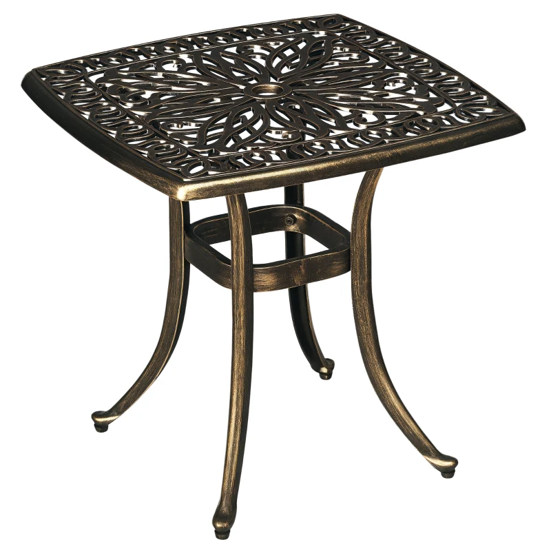 Outsunny Aluminium Outdoor Side Table with Umbrella Hole, 21" Square Patio Coffee Table End Table, Bronze