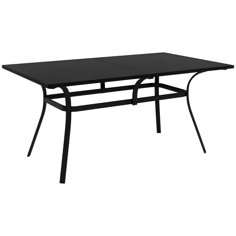 Outsunny Rectangle Patio Dining Table for 6 People with Steel Legs, Metal Tabletop for Garden, Backyard, Lawn, Balcony, Black
