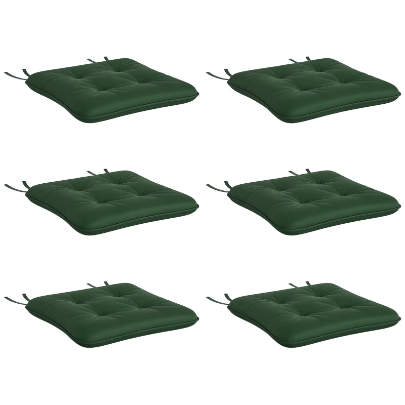 Outsunny 6-Piece Seat Cushion Replacement, Outdoor Patio Chair Cushions Set with Ties, Button Tufted, Dark Green