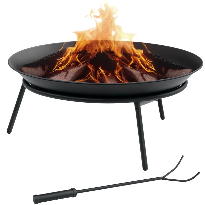 Outsunny Fire Pit with Poker, Garden Fire Brazier Patio Heater Log Wood Burner for Outdoor Camping Bonfire, Black