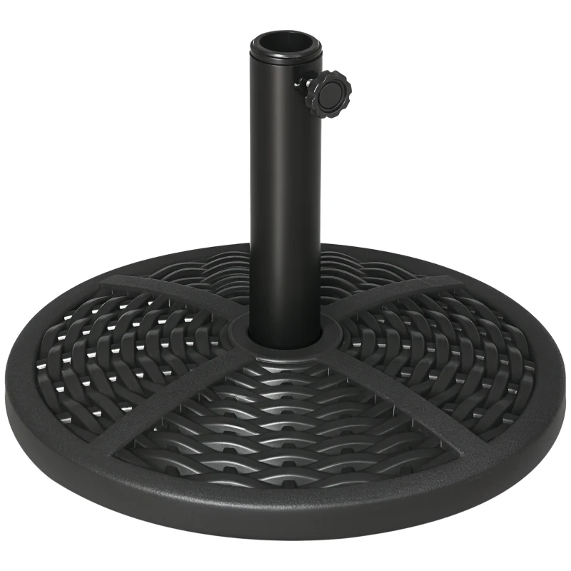 Outsunny 21 lbs Cement Round Market Umbrella Base Holder, 18" Heavy Duty Parasol Stand with Rattan Design for Patio, Black