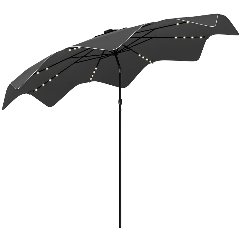 Outsunny Solar Patio Umbrella with LED and Tilt, Outdoor Market Table Umbrella Parasol with Crank, 10 x 10 ft, Dark Grey