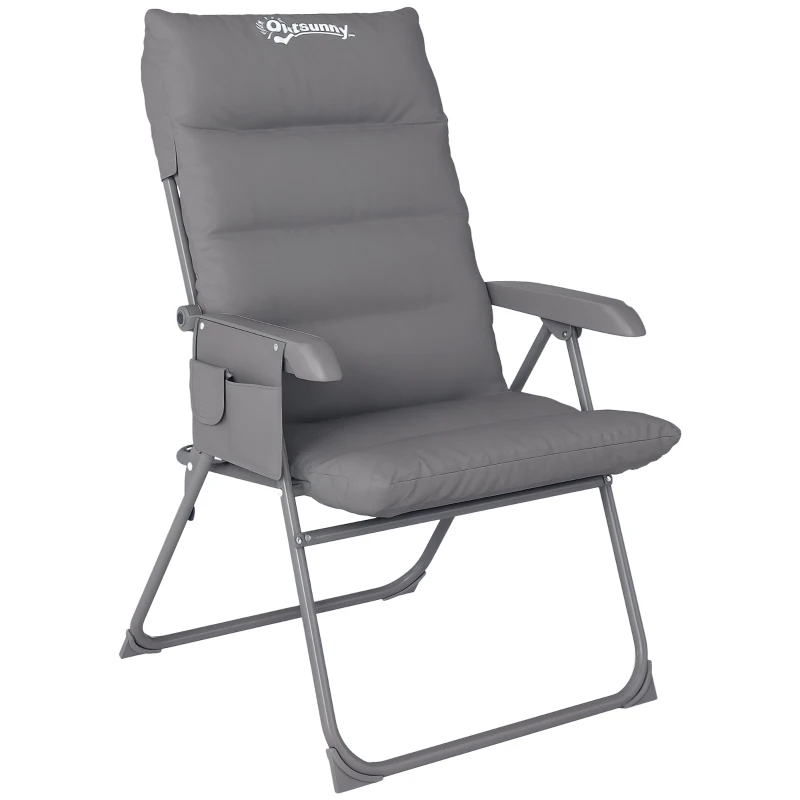 Outsunny 5-Level Reclining Camping Chair, Adjustable High Back Camping Chair with Side Pockets, Compact Camping Chair for Adults