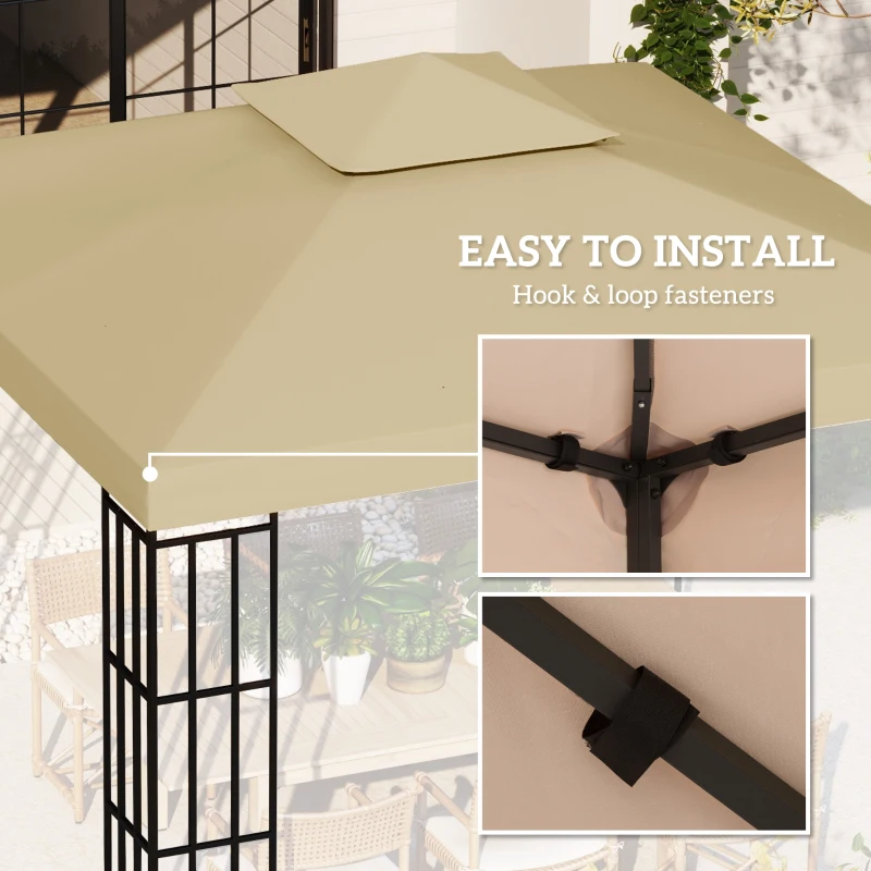 Outsunny 10' x 10' 2-Tier Canopy Replacement Cover Outdoor Garden Gazebo Top Cover, Beige