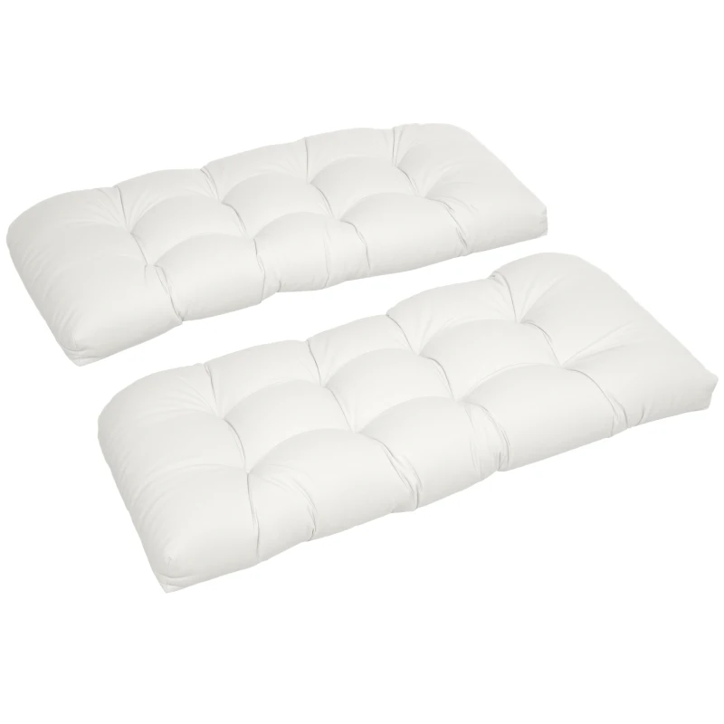 Outsunny Set of 2 Patio Bench Replacement Cushions, 2 Seater Outdoor Loveseat Cushion Seat Pad, 43" x 19" x 3", Cream White