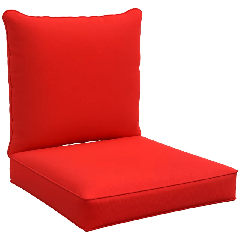 Outsunny Patio Chair Cushions, Thick Deep Seat Outdoor Seat Cushion with Back Cushion, Red