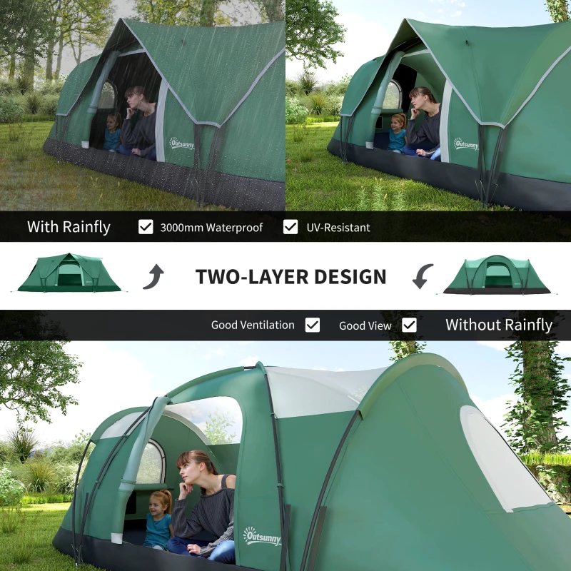 Outsunny 5-6 Person Family Tent, Outdoor Camping Tent with Lighting Hook, Carrying Bag for Camping, Hiking and Travelling, Green