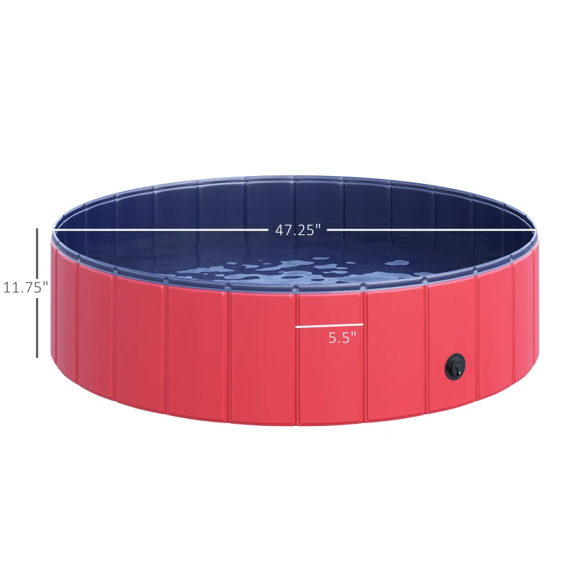 PawHut Foldable Pet Swimming Pool, Portable Dog Bathing Tub, 12" x 47" Plastic Large Dog Pool for Outdoor Dogs and Cats, Red