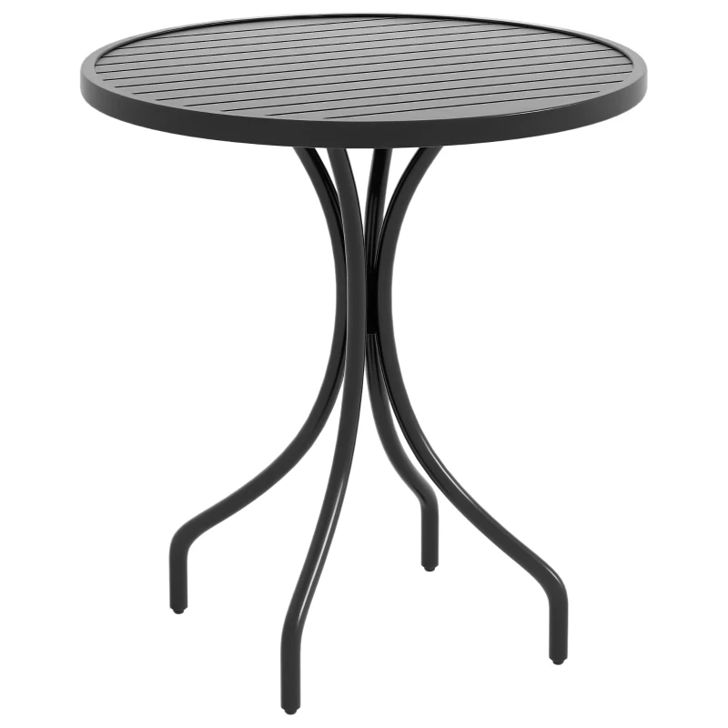 Outsunny 26" Round Patio Table, Outdoor Side Table with Steel Frame and Slat Tabletop for Garden, Balcony, Black
