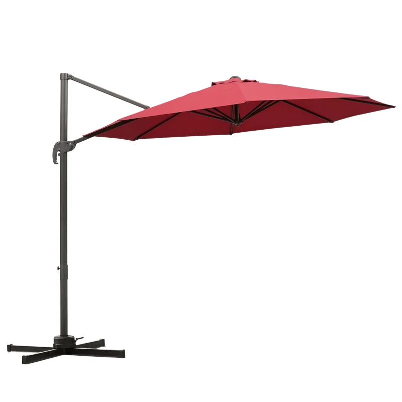 Outsunny 10ft Cantilever Patio Umbrella with 360° Rotation, Crank & Cross Base for Garden Deck Pool Backyard, Wine Red