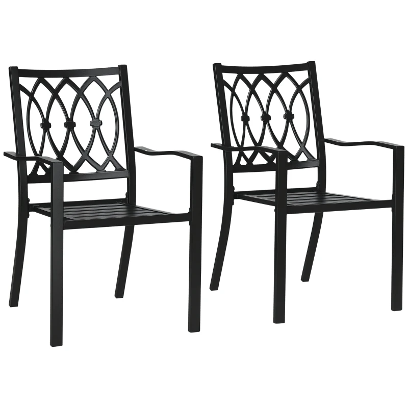 Outsunny 2 PCs Dining Chairs, Outdoor Armchairs, Stackable Design, Black