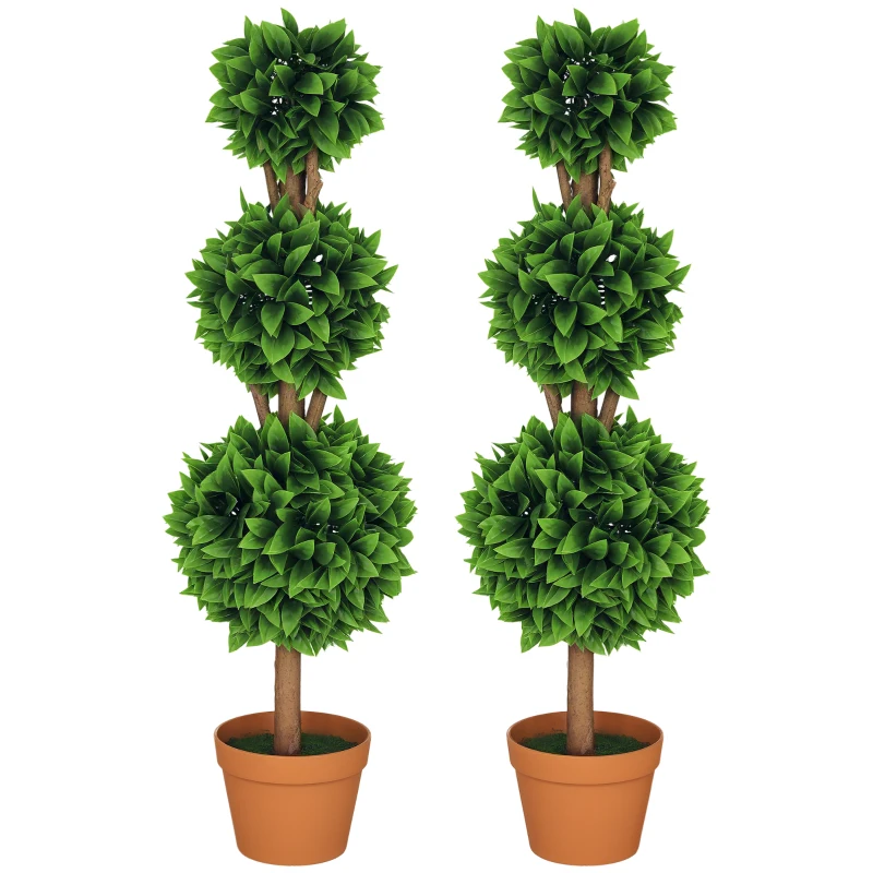HOMCOM 2 Pack 35.5" Artificial Trees, Boxwood Topiary Ball Trees with Pot for Indoor, Outdoor, Home Office, Living Room, Green