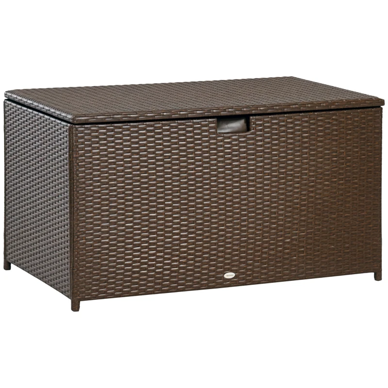 Outsunny 113 Gallon Outdoor Storage Box, Rattan Deck Box for Indoor, Patio Furniture Cushions, Brown