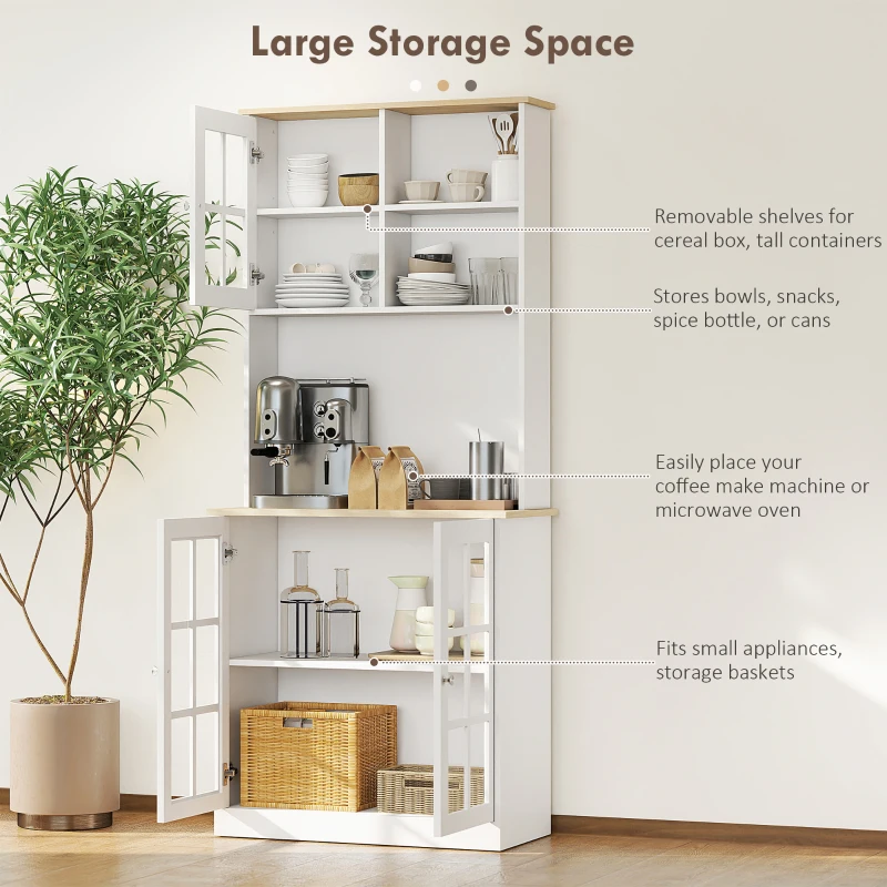 HOMCOM Kitchen Buffet with Hutch, Storage Pantry with 3 Cabinets, 2 Open Shelves and Large Countertop, White(m-4)