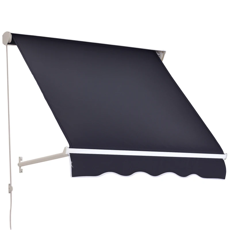Outsunny 4' x 2.3' Retractable Window Door Awning Patio Canopy Outdoor Sun Shade Shelter Dark Grey