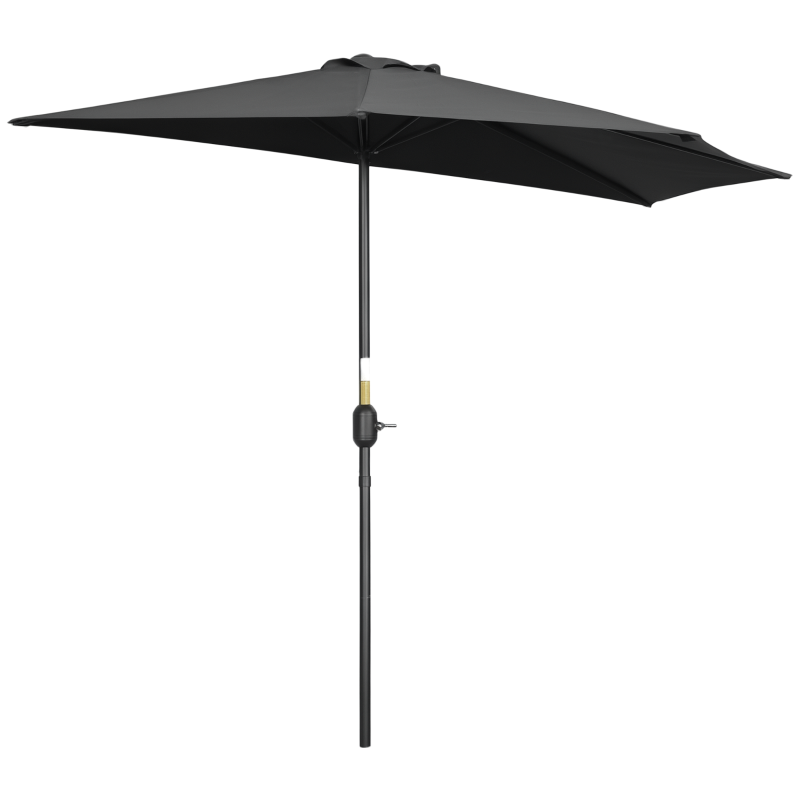 Outsunny 9ft Half Round Umbrella Outdoor Patio Garden Balcony Parasol Window Sun Shade w/ 5 Ribs Black