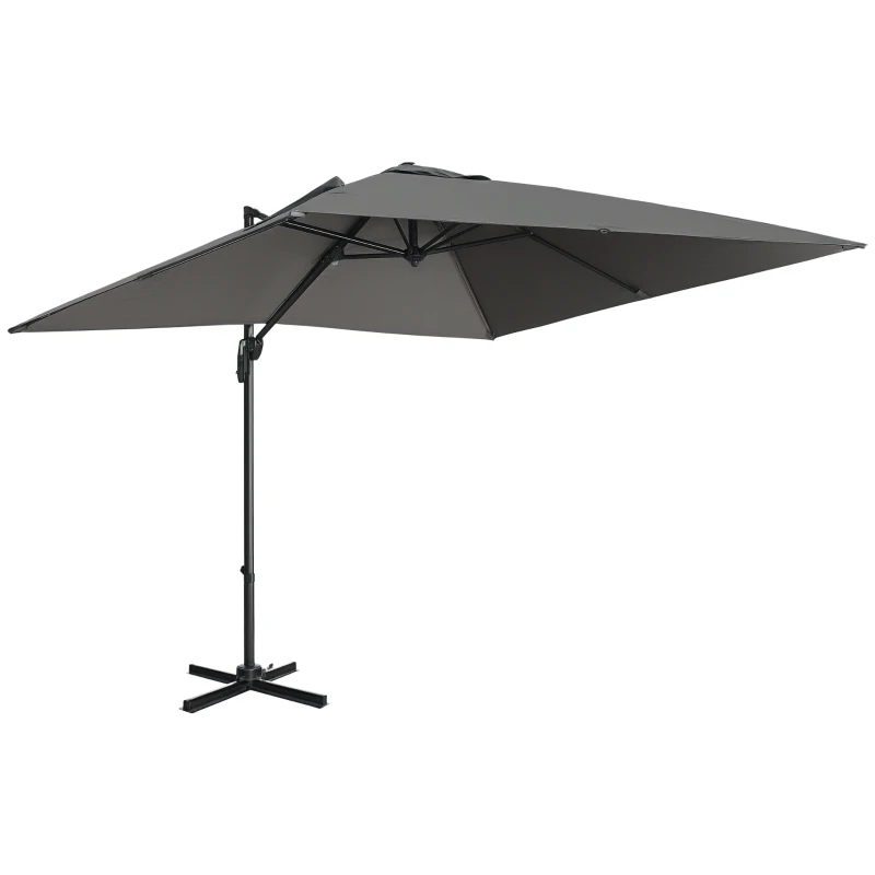 Outsunny 9ft Cantilever Patio Umbrella, Square Overhanging Umbrella with Cross Base, Crank Handle, Tilt, 360° Rotation and Aluminum Frame, Dark Grey