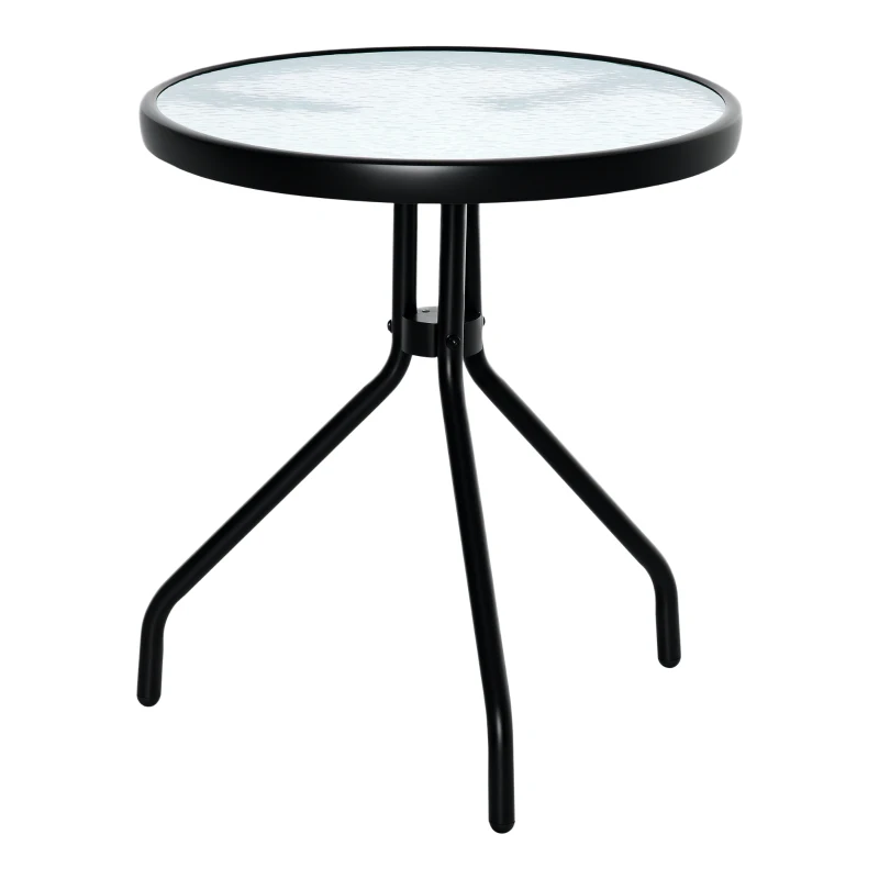 Outsunny 20" Round Outdoor End Table, Patio Side Table with Tempered Glass Top for Garden, Balcony, Poolside, Black