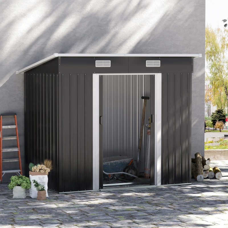 Outsunny 7'x 4' Metal Patio Storage Shed Garden Lockable Shed Tool Utility Storage Unit, Light Black