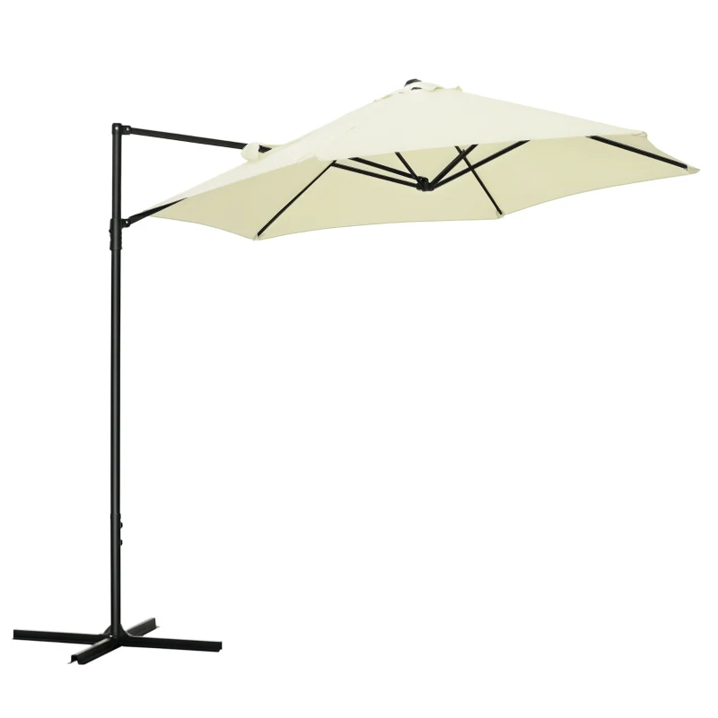 Outsunny 8.5FT Offset Patio Umbrella with 360° Rotation, Outdoor Cantilever Roma Parasol Hanging Sun Shade Canopy Shelter with Cross Base, Beige