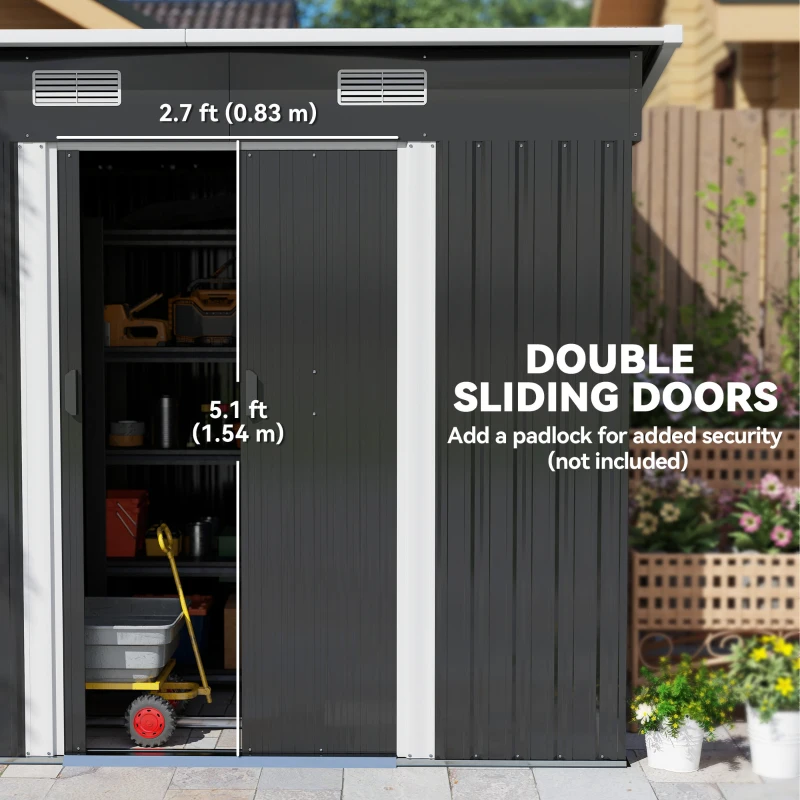 Outsunny 7'x 4' Metal Patio Storage Shed Garden Lockable Shed Tool Utility Storage Unit, Light Black